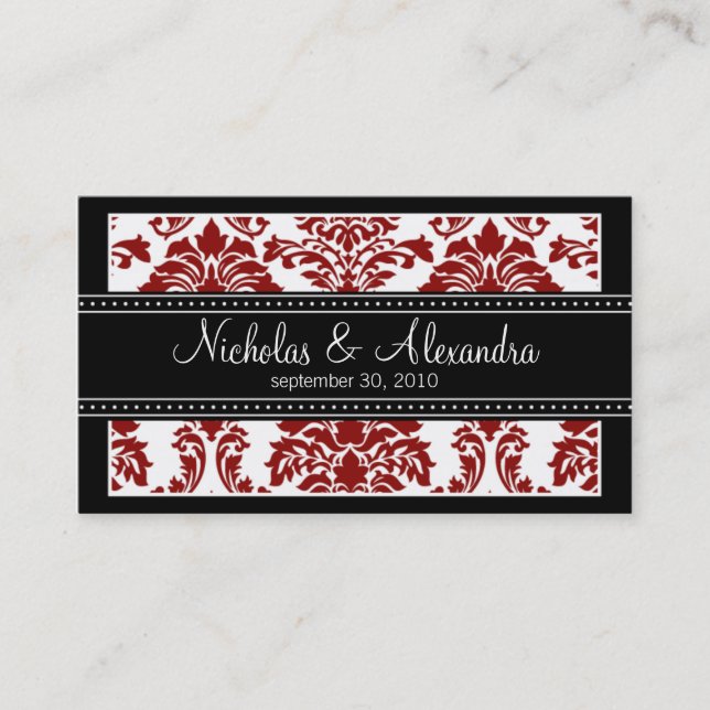 Charming Damask Wedding Web Card (rot/schwarz) Visitenkarte (Vorderseite)