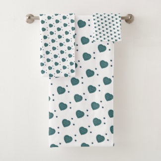 Charming Diagonal Heart & Diamond Pattern Badhandtuch Set