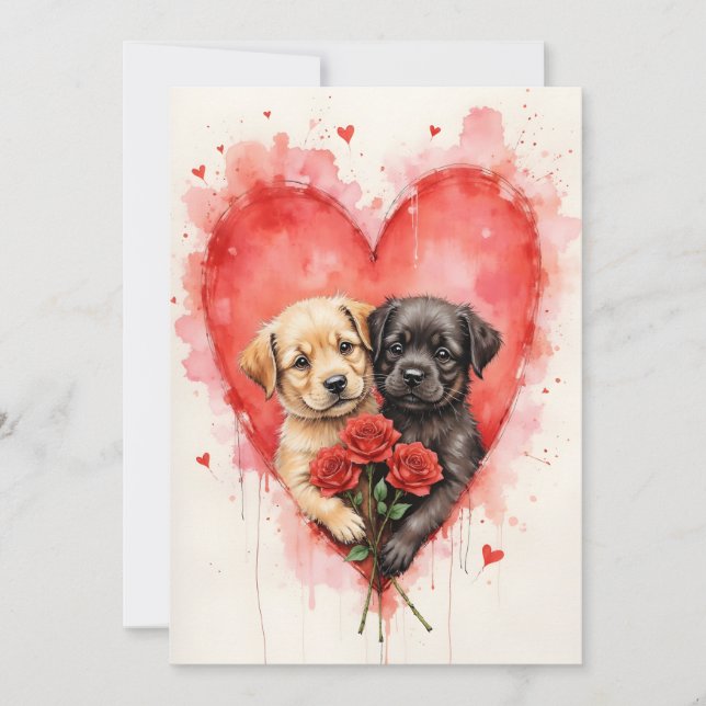 Charming Dogs Valentine Hearts and Red Roses Karte (Vorderseite)