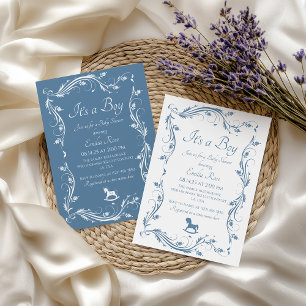 Charming Dusty Blue Classic Boy Dusche Einladung