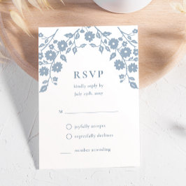 Charming Dusty Blue Folk Blume Einfach floral RSVP Karte