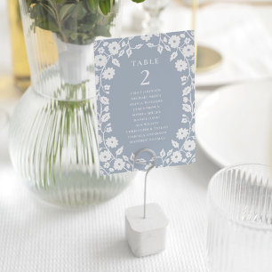 Charming Dusty Blue White Floral Seal Chart Tischnummer