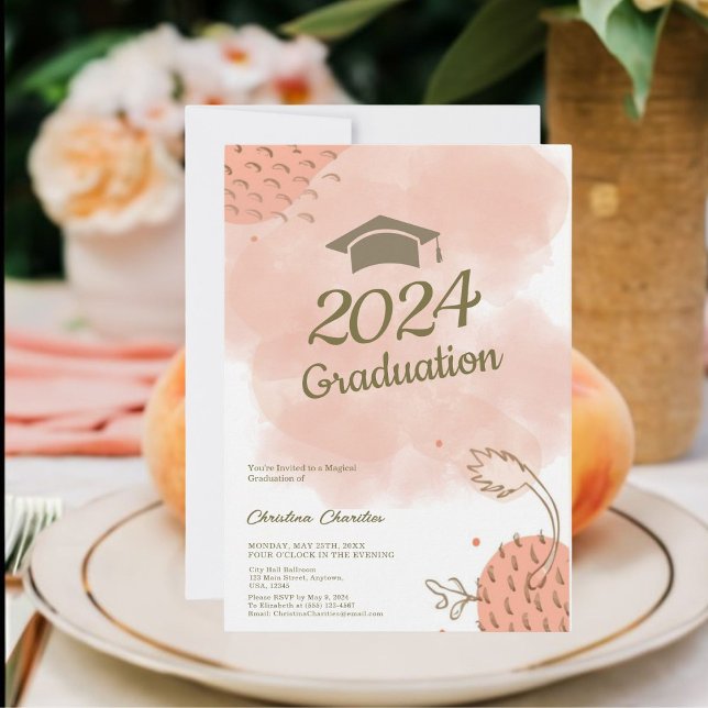 Charming Einzigartiger Fuzz Peach Abschluss Einlad Einladung (Celebrate in Style! Charming Grad Invitations Await!)