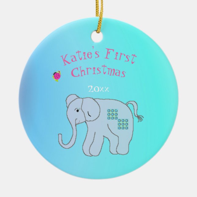 Charming Elephant Baby's First Christmas Keramikornament (Vorne)