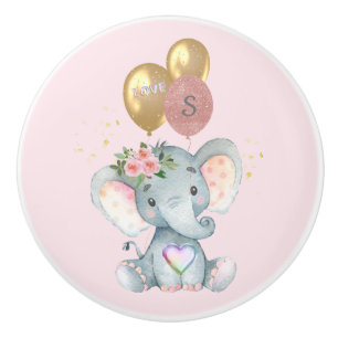 Charming Elephant Initial Heart Liebe Drawer Keramikknauf