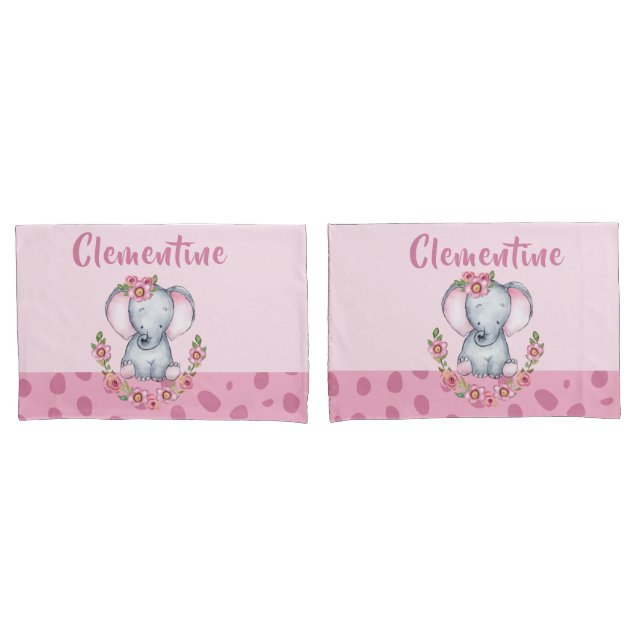 Charming Elephant PInk Floral Animal Print Kissenbezug (Vorderseite-Set)