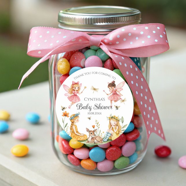Charming Fairies Woodland Animals Baby Dusche Runder Aufkleber (Von Creator hochgeladen)