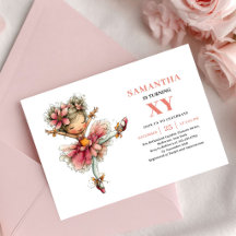 Charming Fairy Girl 5th Birthday Blush Pink invite