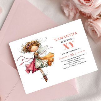 Charming Fairy Girl 5th Birthday Blush Pink invite Einladung