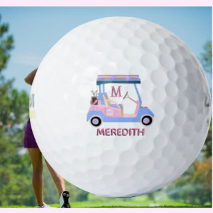 Charming Feminine Golf Cart Clubs Monogram Name Golfball