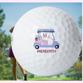 Charming Feminine Golf Cart Clubs Monogram Name Golfball
