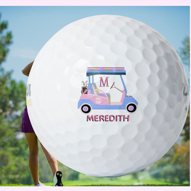 Charming Feminine Golf Cart Clubs Monogram Name Golfball (Von Creator hochgeladen)