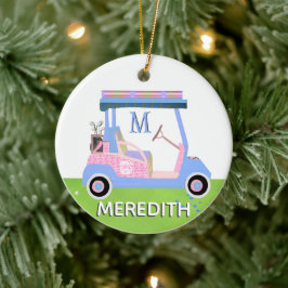 Charming Feminine Golf Cart Clubs Monogram Name Keramik Ornament
