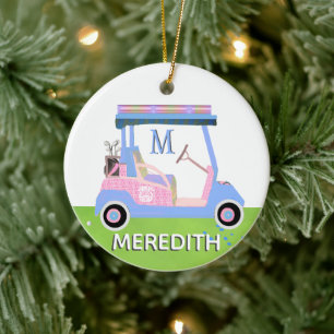Charming Feminine Golf Cart Clubs Monogram Name Keramik Ornament