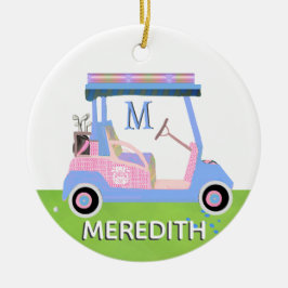 Charming Feminine Golf Cart Clubs Monogram Name Keramik Ornament