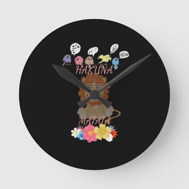 Charming "Flora and Fauna Hakuna Matata" Baby Lion Runde Wanduhr (Vorderseite)