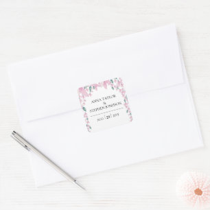 Charming Floral Wisteria Wedding Quadratischer Aufkleber