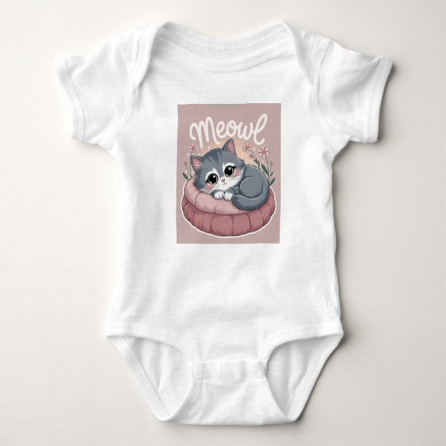 Charming Fluffy Kitten  Illustration - Meow Baby Strampler (Vorderseite)