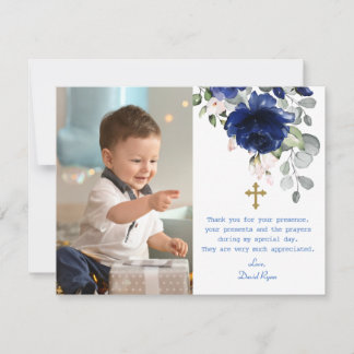 Charming Foto Boy Gold Cross Taufe Dankeskarte