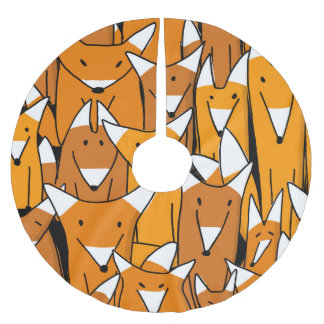 Charming Fox Family: Spielerisches Tiermuster Polyester Weihnachtsbaumdecke