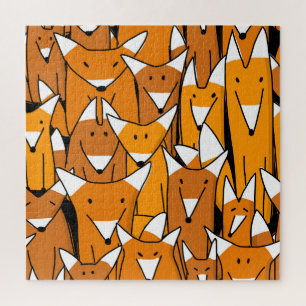 Charming Fox Family: Spielerisches Tiermuster Puzzle