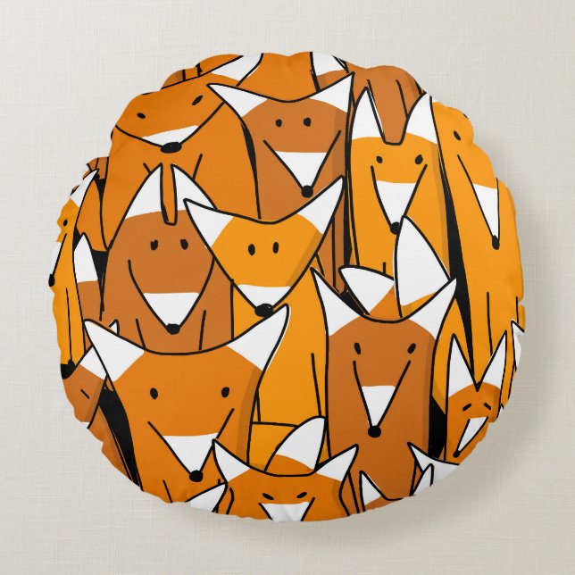 Charming Fox Family: Spielerisches Tiermuster Rundes Kissen (Vorderseite)