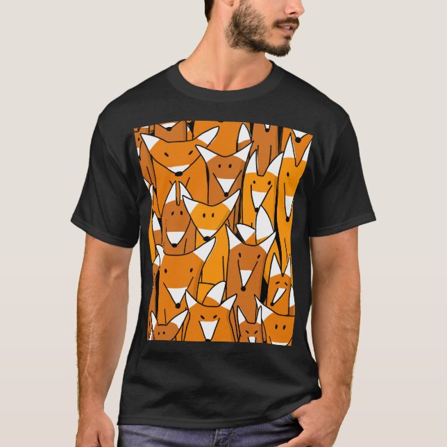 Charming Fox Family: Spielerisches Tiermuster T-Shirt (Vorderseite)