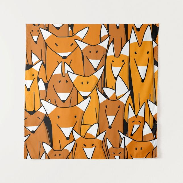 Charming Fox Family: Spielerisches Tiermuster Wandteppich (Vorderseite)