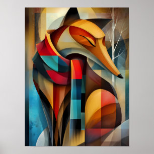 Charming Fox – Kubistische Eleganz in einem Winter Poster