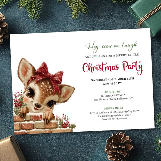 Charming Funny Baby Reindeer Cute Cartoon Watercol Einladung (Charming Funny Baby Reindeer Cute Cartoon Watercolor Invitation

)
