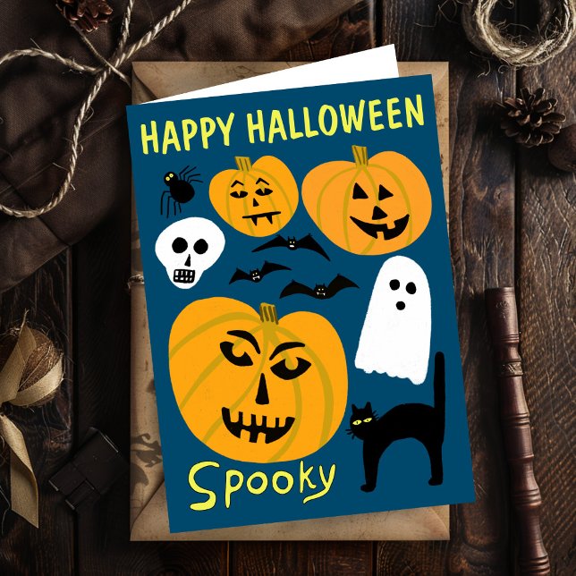 Charming Funny Pumpkins Ghost Bat HAPPY HALLOWEEN Karte (Charming Funny Pumpkins Ghost Bat HAPPY HALLOWEEN Card
)