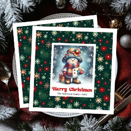 Charming funny snowman with snowflakes kids napkin serviette