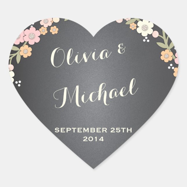 Charming Garden Blumenreath Personalisiert Aufkleb Herz-Aufkleber (Vorderseite)