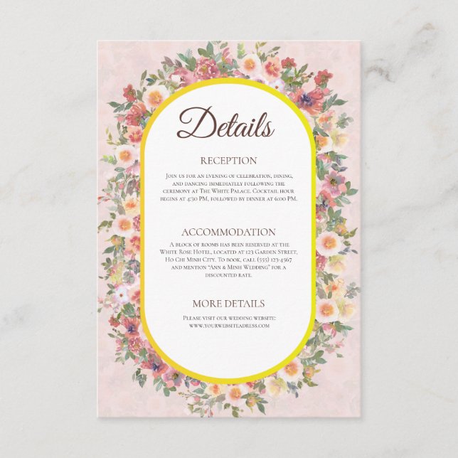 Charming Garden Floral Wedding Details Card Begleitkarte (Vorderseite)