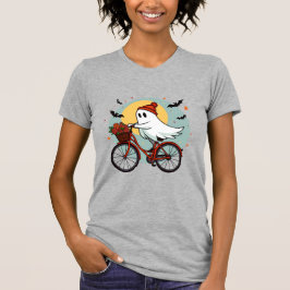 Charming Ghost on Bicycle Halloween Design mit Fl T-Shirt