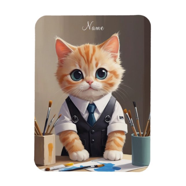 Charming Ginger Cat Artist mit Pinsel Niedlich Magnet (Vertikal)