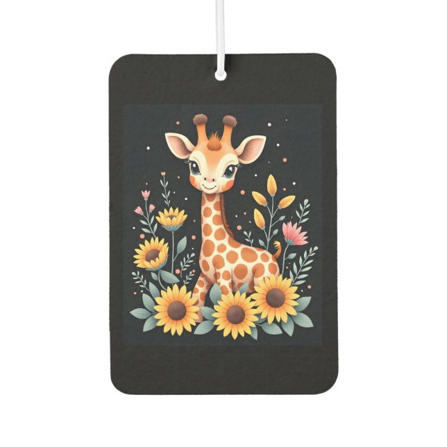 Charming Giraffe Surrounded By Flowers Long Sleeve Autolufterfrischer (Vorderseite)