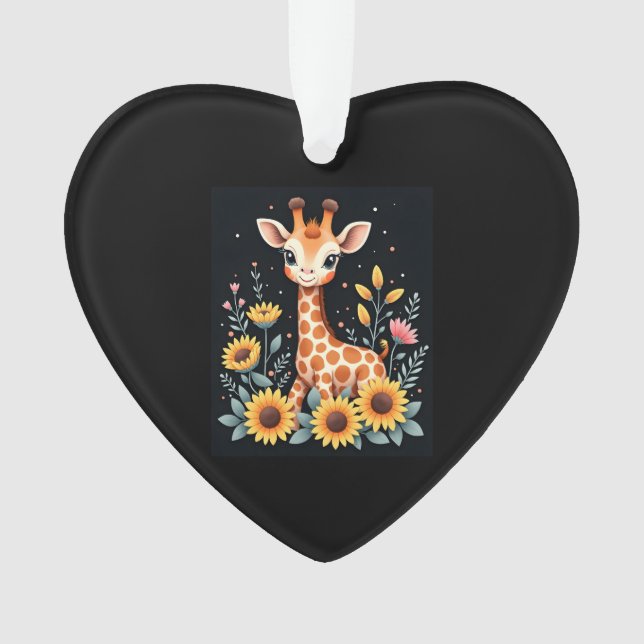 Charming Giraffe Surrounded By Flowers Long Sleeve Ornament (Vorderseite)