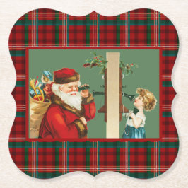 Charming Girl auf dem Telefon mit dem Weihnachtsma Untersetzer