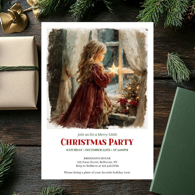 Charming girl awaits Santa editable Christmas  Einladung (Charming girl awaits Santa editable Christmas invite)