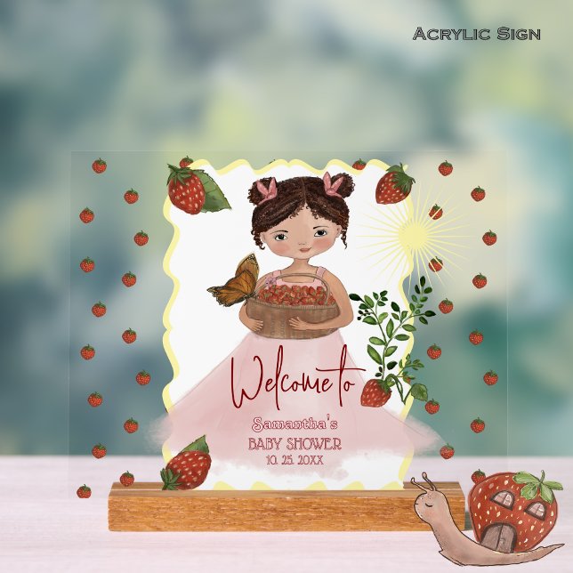 Charming Girl & Berry Sweet Baby Dusche Acrylschild (Charming Girl & Berry Sweet Baby Shower Acrylic Sign)