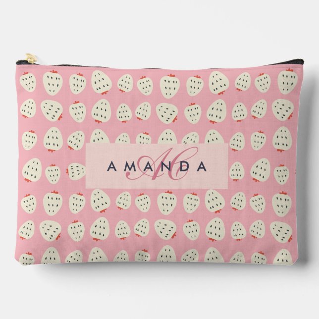 Charming Girly Strawberry Muster Monogram Geschenk Zubehörtasche (Vorderseite)