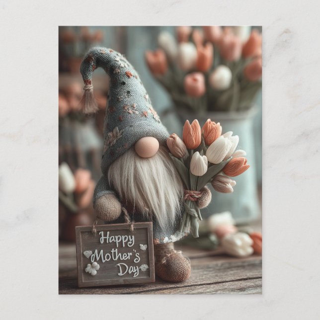 Charming Gnome Holding a "Happy Mother Day" Zeiche Postkarte (Vorderseite)