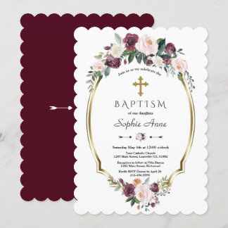 Charming Gold Burgundy Blush Bloral Taufe Einladung