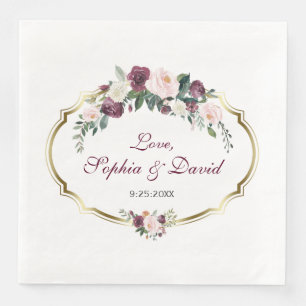 Charming Gold Burgundy Blush Floral Wedding Serviette