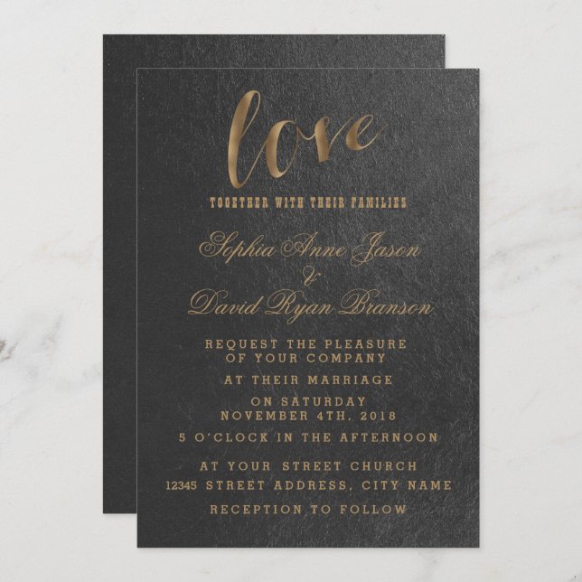 Charming Gold Foil Black Wedding Einladung (Vorne/Hinten)