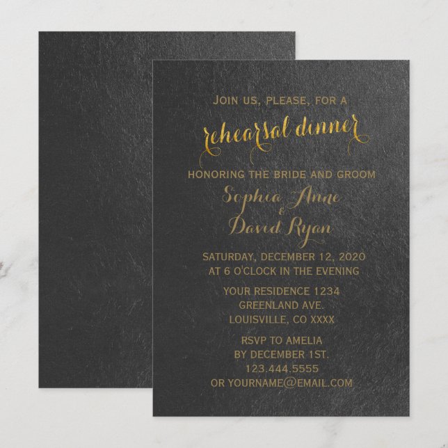 Charming Gold Foil Black Wedding Probe Dinner Einladung (Vorne/Hinten)