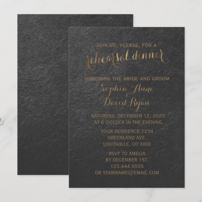 Charming Gold Foil Gray Hochzeitsessen Probe Einladung (Vorne/Hinten)