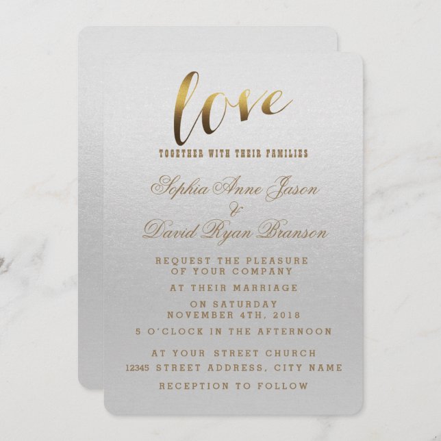 Charming Gold Foil Grunge Gray Hochzeit Einladung (Vorne/Hinten)