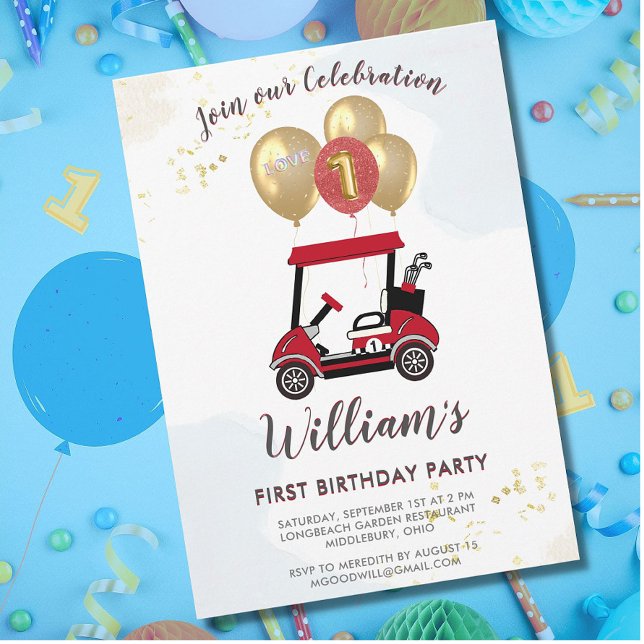 Charming Golf Cart First Birthday Boy Einladung (Von Creator hochgeladen)